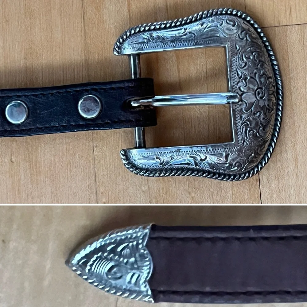 🩶Vintage Concho Leather Belt with Silver Accents & Removable Silver Buckle | S/M - Picture 6 of 16